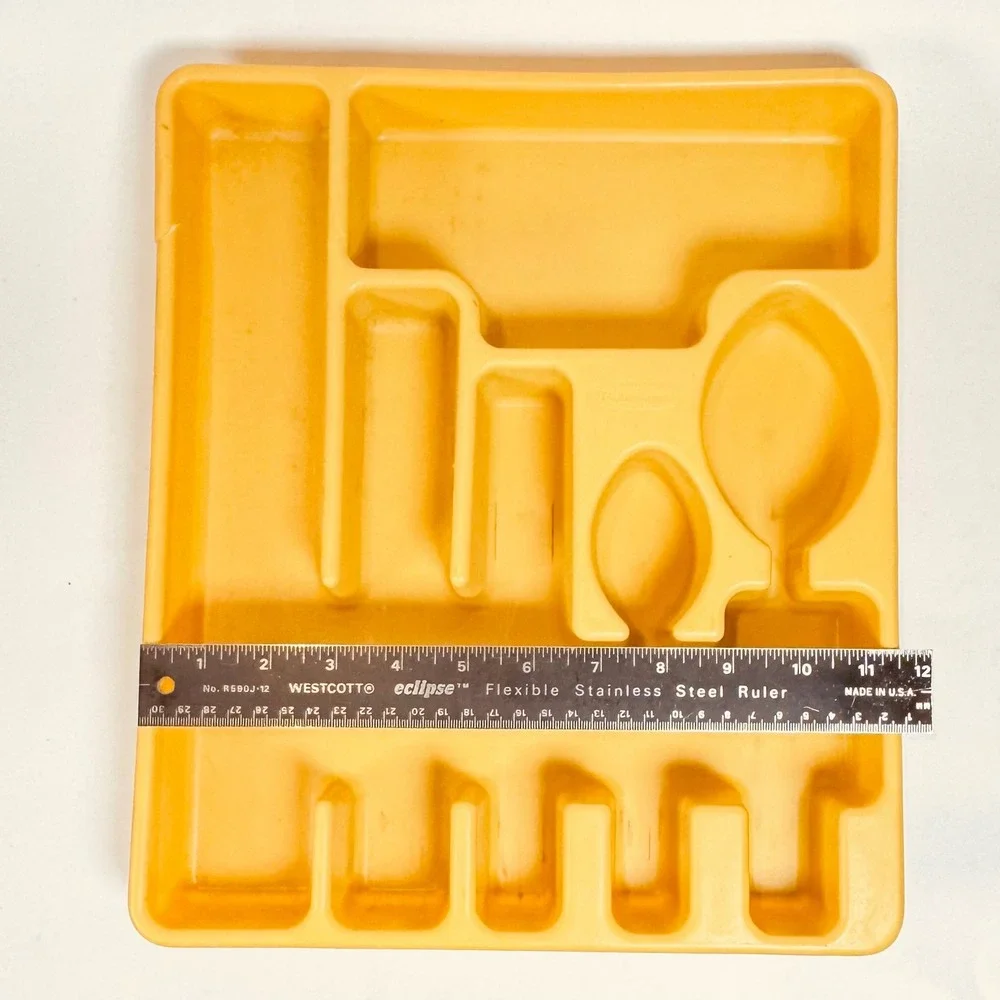 Vintage Rubbermaid Silverware Drawer Organizer Yellow Harvest Gold Plastic Tray